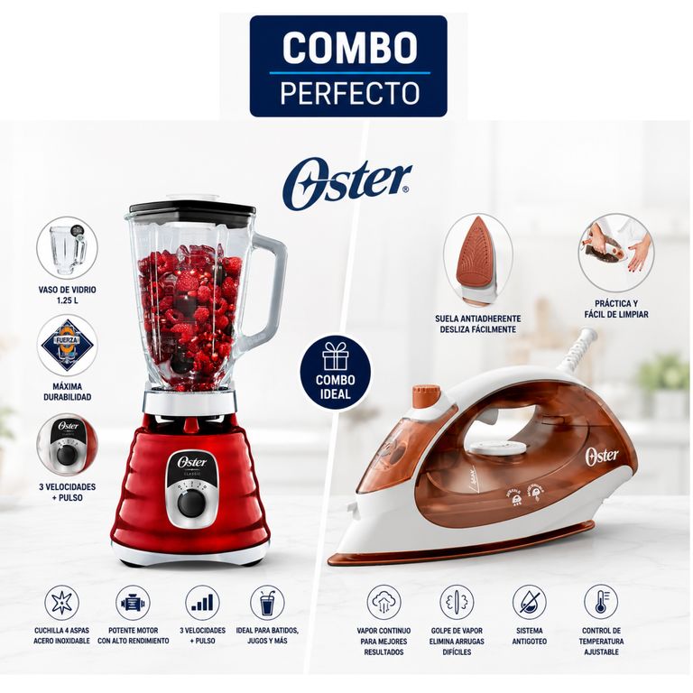 Licuadora Clásica de 3 velocidades 1.25L BLST4126R Rojo + Plancha