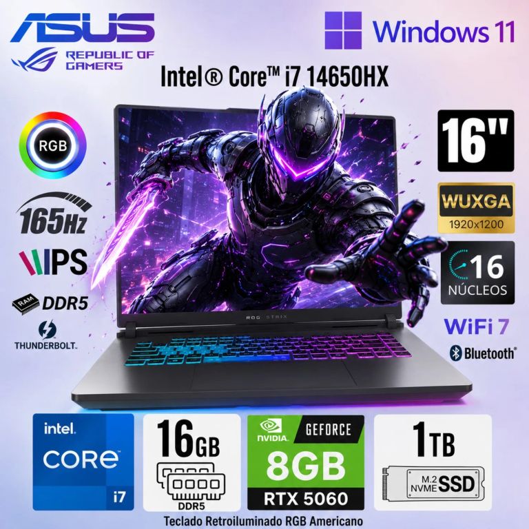 LAPTOP ROG STRIX G16 G615JMR-AS74 INTEL CORE I7-14650HX 16GB 1TB SSD RTX 5060 8GB 16" FHD+