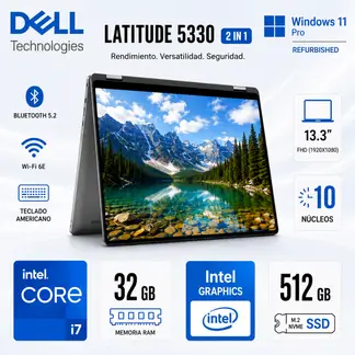 Dell - Laptop LATITUDE 5330 2 IN 1 CORE I7-1265U 512GB 32GB DDR4 13.3 W11 PRO TOUCHSCREEN REACONDICIONADO