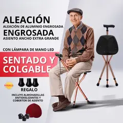 GENERICO - Bastón de Asiento Ajustable Adulto de Aluminio con Luz LED, Multifuncional para Personas Mayores