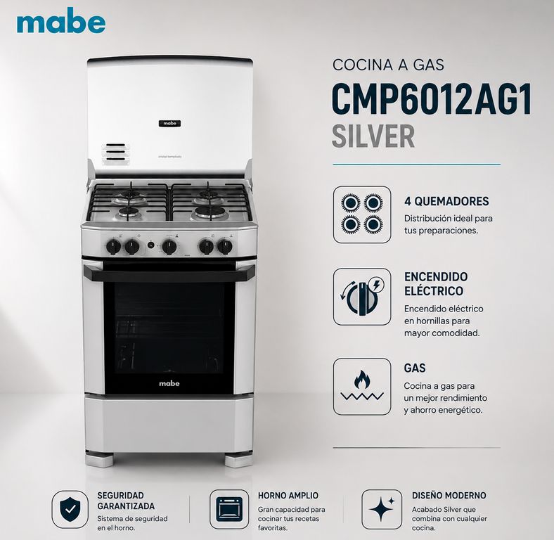Cocina a Gas 4 Quemadores CMP6012AG1 Silver