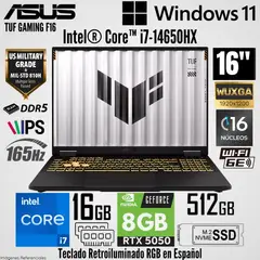 ASUS - Laptop TUF Gaming F16 FX608JHR Intel Core i7-14650HX 16GB RAM 512GB SSD RTX 5050-8GB 16" WUXGA