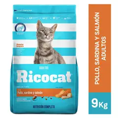 RICOCAT - Sabor Pollo Sardina Salmón Adultos 9kg