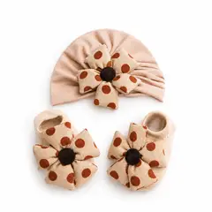 GENERICO - Set de turbante y zapatitos para bebe o niña con diseño de flor - marrón