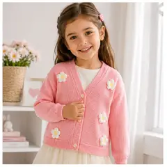 GENERICO - Cárdigan coreano Infantil Niña Tejido Premium con Flores 3D Estilo Dulce y Elegante