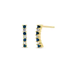 BALIQ - Aretes de Oro 18K con Piedras Zafiro y Brillantes para Mujer