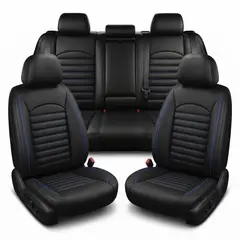 GENERICO - Funda Cubre Asiento 5 Piezas Universales Ecocuero Set Okaeri Negro - Azul - UNIVERSAL