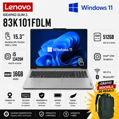 LENOVO - Laptop IdeaPad Slim 3 15.3" WUXGA IPS Touch Core i5-13420H 16GB DDR5 512GB SSD - 83K101FDLM + REGALO