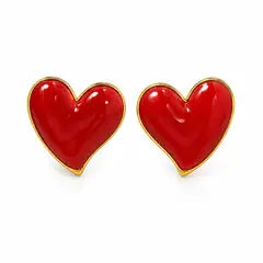 GENERICO - Aretes Corazón Rojo Acero Inoxidable Dorado Waterproof para Mujer