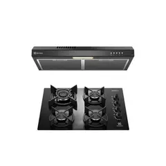 Electrolux - Combo Encimera a Gas 4 hornillas 60 cm KE4GC + Campana 60 cm iluminación LED Negra DE6SB