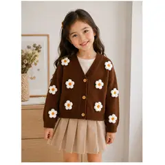 GENERICO - Cárdigan Infantil Niña Tejido Premium con Flores 3D Estilo Elegante y Casual
