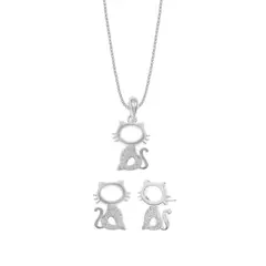 BALIQ - Set de Collar Y Aretes Gato Plata 925
