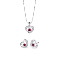 BALIQ - Set de Collar Y Aretes Corazón Rojo Plata 925