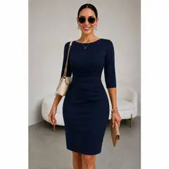 ANA RIVERO - Vestido Elegante Drapeado en Cintura