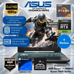 ASUS - Laptop Gamer TUF FA506NCG-HN194 Ryzen 7 7445HS 16GB 512GB RTX3050 4GB 15.6 Windows 11
