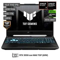 ASUS - Laptop Gamer TUF Gaming A15 AMD RYZEN 7 16GB 1TB SSD NVIDIA RTX3050 Win11