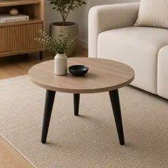 GENERICO - Mesa De Centro Circular 50 cm Duna - Boleado Melamina - Beige y Negro - Nórdico