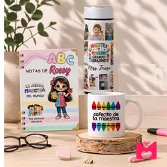 M MATIX SHOP - Matix - Regalos Personalizados para Profesor- Dia del Maestro - Libreta + Termo + Taza