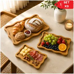 INSPIRA MARKET - Set x3 Bandejas de Bambú Multiusos para Cocina Comedor