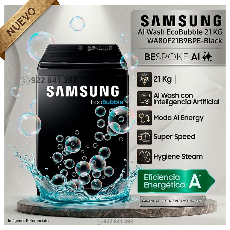 Lavadora 21kg AI Wash EcoBubble WA80F21B9BPE - Negra Modelo Nuevo