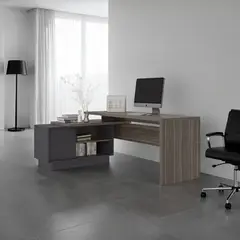 TUHOME - Escritorio En L 1 Puerta Office Avellana Y Plomo 71,2x179,0x125,7 Cm