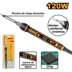 INGCO TOOLS - SOLDADOR CAUTIL DE ESTAÑO CON CONTROL DIGITAL DE TEMPERATURA INGCO 120W SI01610