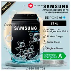 SAMSUNG - Lavadora 21kg AI Wash EcoBubble WA80F21B9BPE - Modelo Nuevo