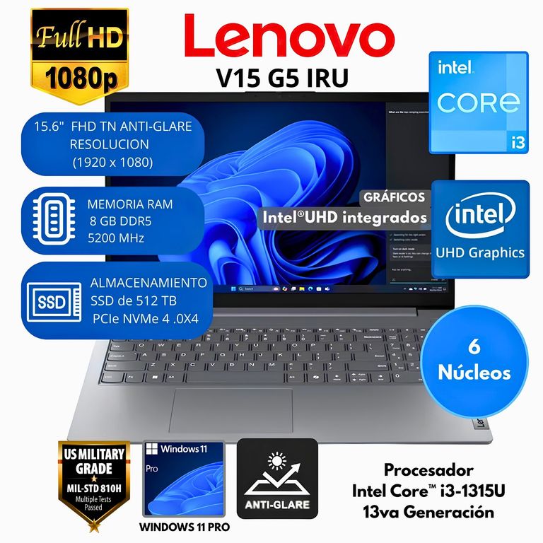 Laptop Notebook V15 G5 IRL 15.6 FHD Intel® Core™ i3-1315U 8GB DDR5 512GB SSD 83GW005MLD