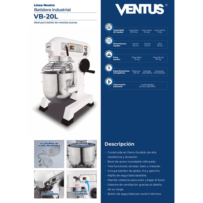 Batidora industrial de 20 litros (VB-20L) -