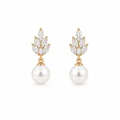 GENERICO - Aretes Perla con Circonias Acero Inoxidable Waterproof Dorado Elegante para Mujer