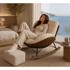 GENERICO - SILLA SILLON MECEDOR RECLINABLE CON REPOSA PIES NORDICO TUMBONA CHOCO-BEIGE
