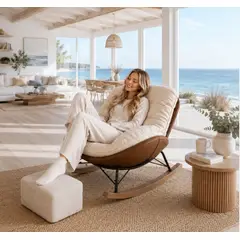 GENERICO - SILLA SILLON MECEDOR RECLINABLE CON REPOSA PIES NORDICO TUMBONA CHOCO-BEIGE