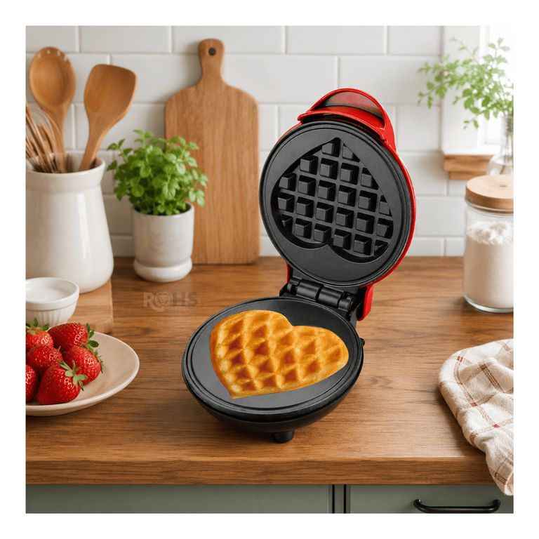 Wafflera Eléctrica Con Forma De Corazón RAF R.2220 Con Placas Antiadherentes