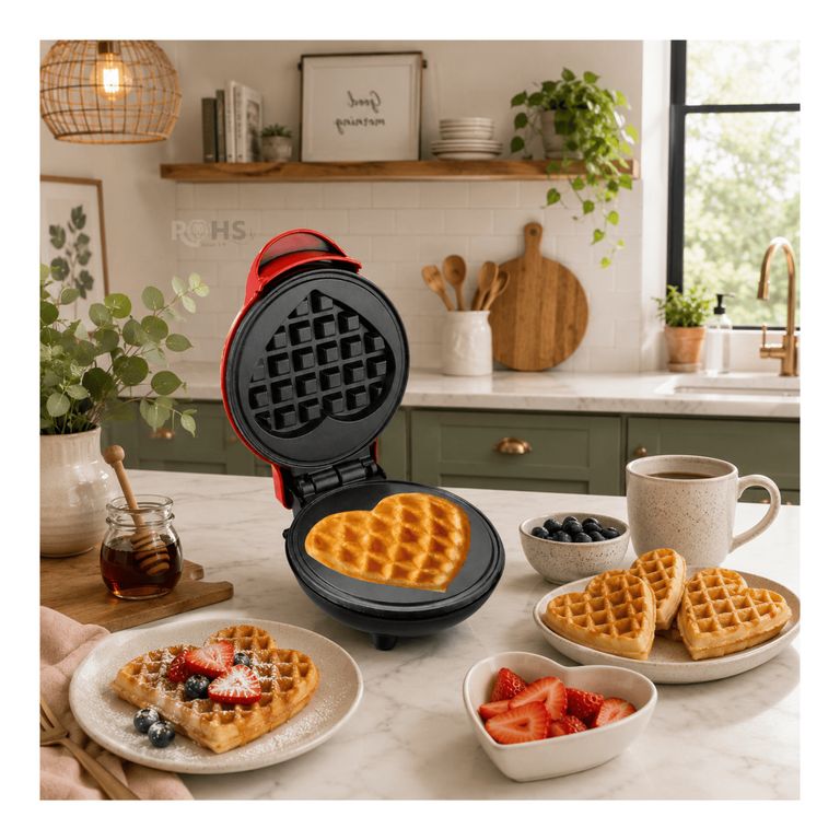 Wafflera Eléctrica Forma De Corazón RAF R.2220 Con Placas Antiadherentes