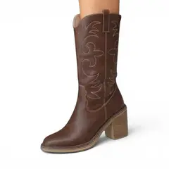 GENERICO - Bota Larga Mujer 2086-78 Taco 7 Texana Color chocolate