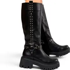 GENERICO - Bota Mujer Larga 2086-70 Taco 5 Color Negro