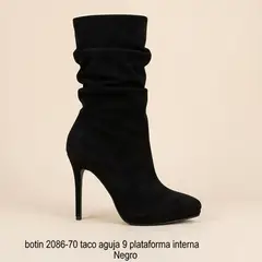 GENERICO - Botin Mujer 2086-70 Taco Aguja 9 Gamuza Plataforma Interna Color Negro