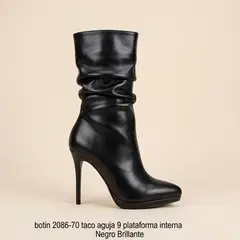 GENERICO - Botin Mujer 2086-70 Taco Aguja 9 Plataforma Interna Color Negro