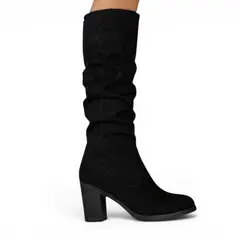 GENERICO - Bota Mujer Larga 2086-70 Corrugada Gamuza Taco 7 Color Negro