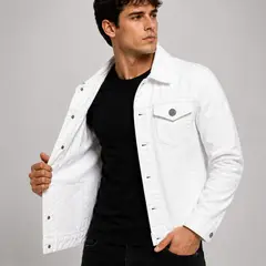 GENERICO - Casaca Jean Blanca Hombre Premium Denim Algodón
