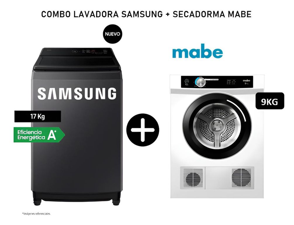 Lavadora Ecobubble 17kg Grafito Wa40f17e7cpe + Secadora Mabe eléctrica 9KG