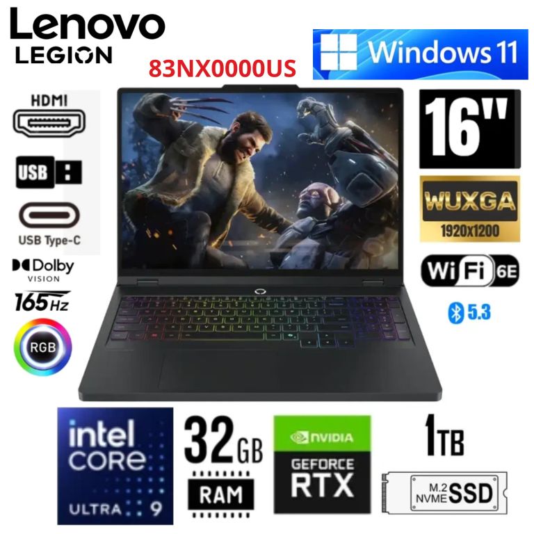 Laptop Legion 5 Intel Core Ultra 9 1TB 32GB 16" WQXGA WIN11 RTX 5060 Backlit Keyboard