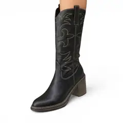 GENERICO - Bota Larga Mujer 2086-78 Taco 7 Texana Color Negro