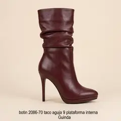 GENERICO - Botin Mujer 2086-70 Taco Aguja 9 Plataforma Interna Color Vino