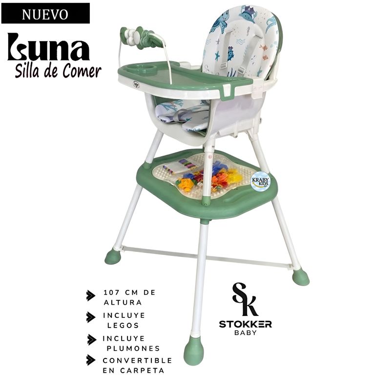 Silla de Comer Carpeta LUNA 2en1 Verde