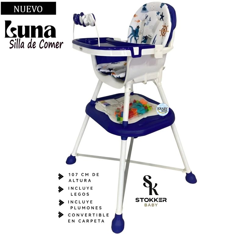 Silla de Comer Carpeta LUNA 2en1 Azul