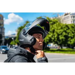 LS2 - CASCO ABATIBLE FF908 STROBE 2 NEGRO MATE VISOR TRANSP. ¨ECE R22-06¨
