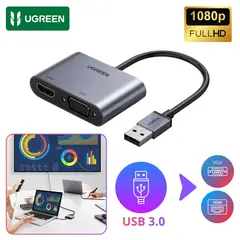 UGREEN - Convertidor Adaptador USB 3.0 a HDMI+VGA 1080p 60Hz para Laptop