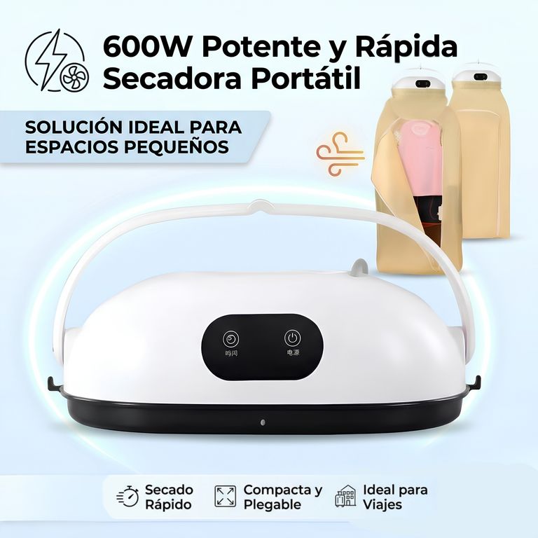 Secadora De Ropa Portátil De 600W Con Temporizador y Apagado Automático