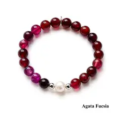 ESPIRAL ROJO - Pulsera Piedra 8mm y Perla Barroca - Plata